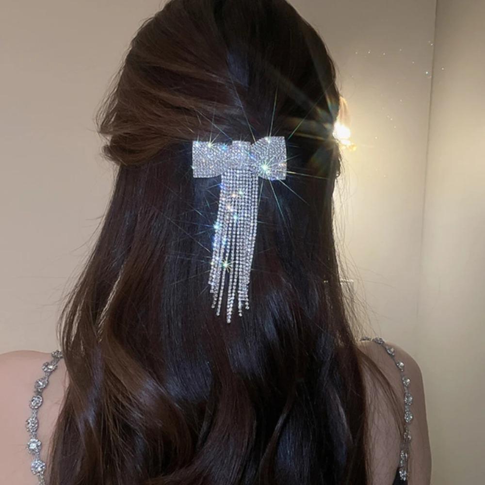 Rhinestone Bow Fringe Hairpin Temperament Bow Hair Clip Fashion Spring Hair Clip  Women