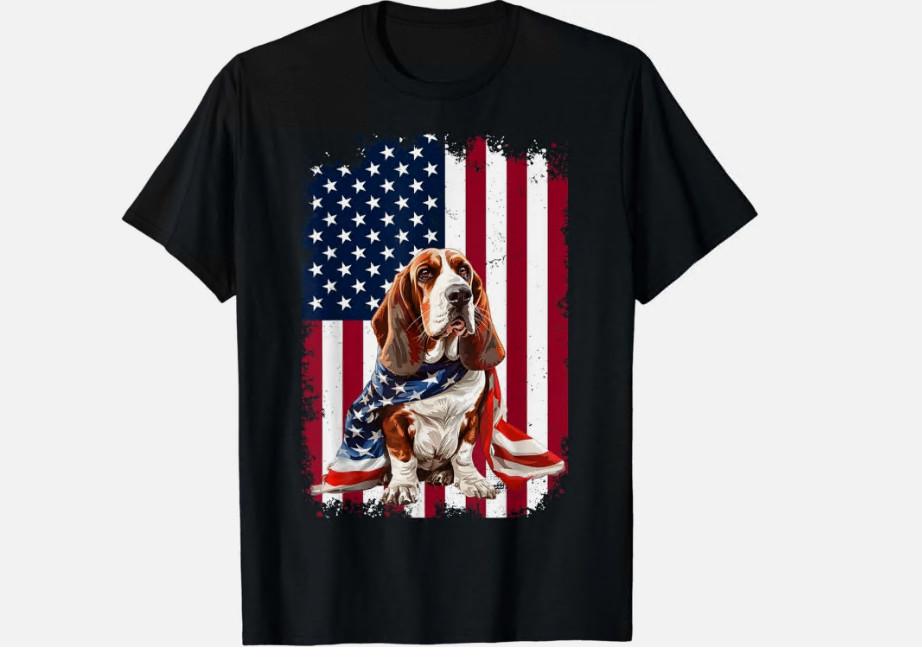 Basset Hound American Flag 4th Of July Basset Hound Gift Unisex T-Shirt XL