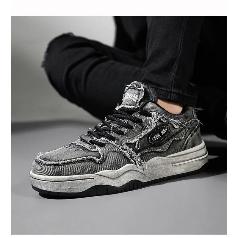 Pánské personalizované džínové retro módní skateboardové boty, všestranné pánské sportovní boty, pár, outdoorové sportovní a volnočasové boty