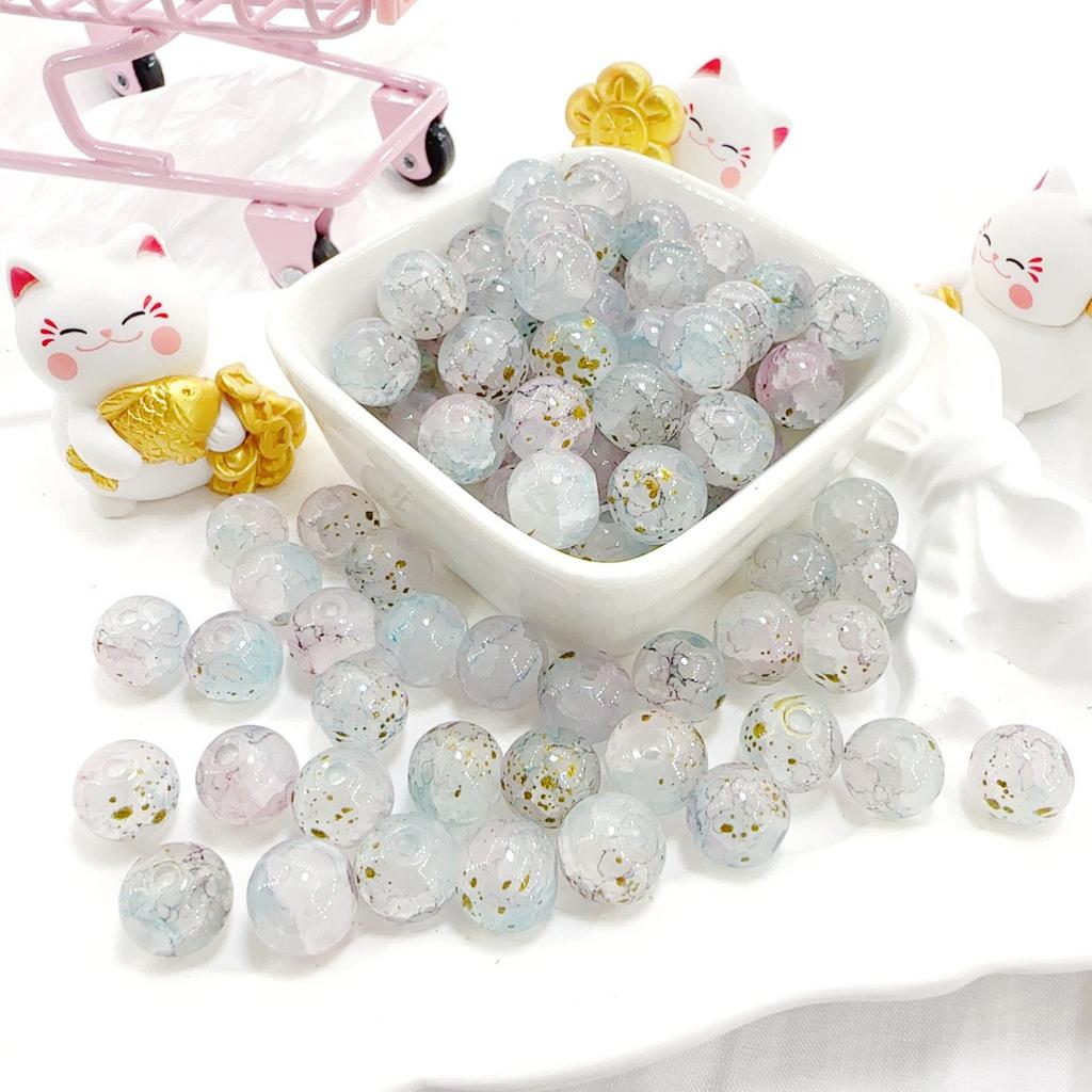 10mm Crackle Glass Round Beads, Loose Spacer Beads DIY Accessories for Bracelet Making 50pcs