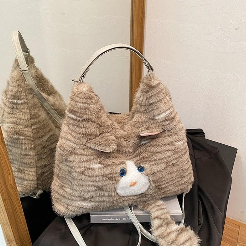 Large Capacity Furry School Bag Zipper Cartoon Daypack Cat Plush Backpack  JK Uniform Accessories
