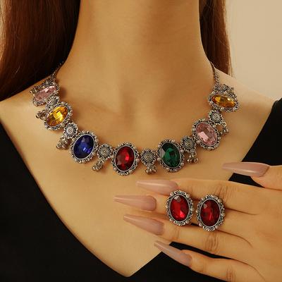 Etnik Vintage Takı Setleri Renkli Kristal Dekorasyon Choker Kolye Küpeler Takı Hediye