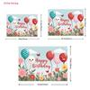 2D Kids Birthday Backdrop with Smiling Balloons, Flowers and Butterflies
