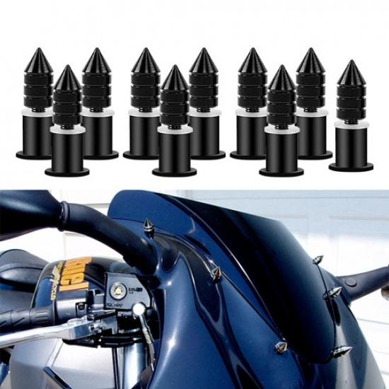 Black Motorcycle Windscreen Windshield Bolt SPIKE Kit Wind Bolts Screen Screw
