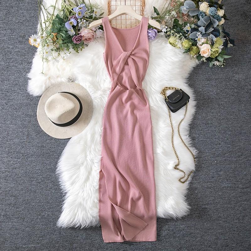 

Women s One-piece Hollow Fashionable Two-wear Knitted Dress One Size синій