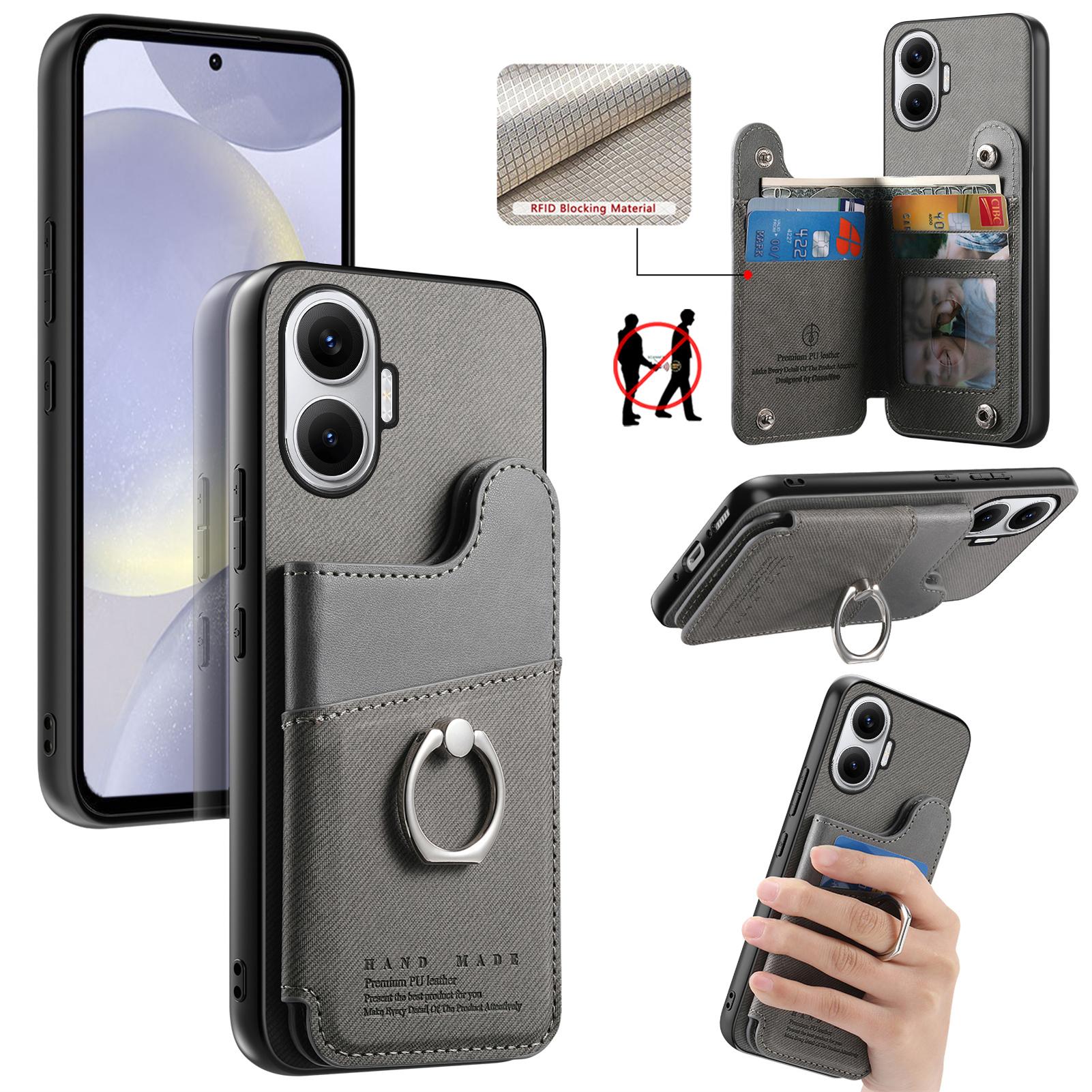 

For Xiaomi Redmi Turbo 4 Pro 5G Case with Card Holder Kickstand Leather+TPU+PC Phone Cover Grey