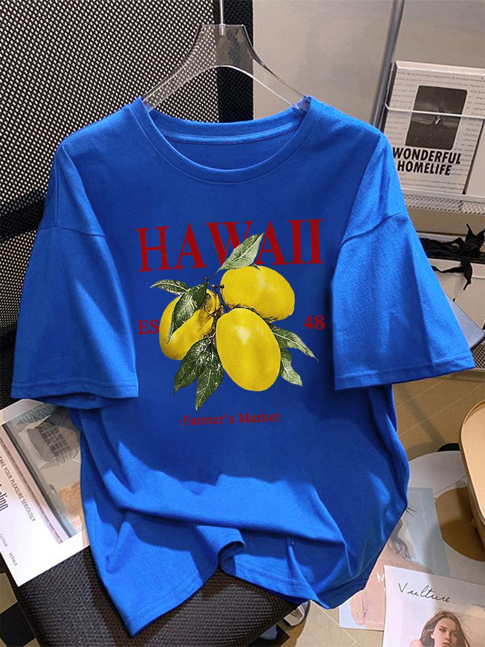 

Women TShirt Cotton Summer Hawaii Lemon Fruit FarmerS Market Printed T Shirt ONeck Comfortable Loose Tops Basic Woman Clothes S