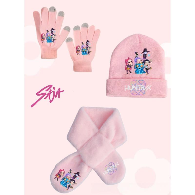 Witch Hunt Girl Winter Warm Knitted Hat Scarf Glove 3-Piece Set Anime Cartoon Children Cute