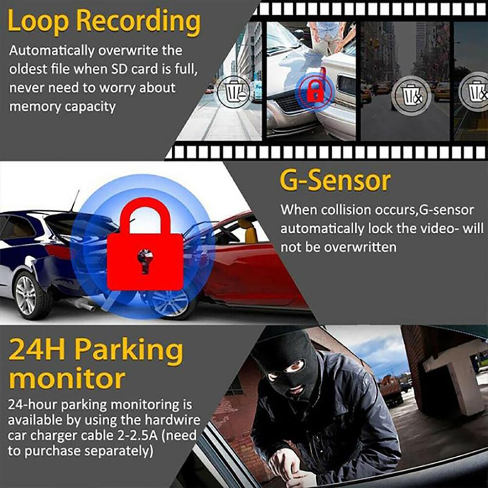 Ten-Year Warranty Dash Camera For Car Dashcam Front And Back With Night Vision 360 Reverse 3 Camera 1080p Hd 4.0 Inch