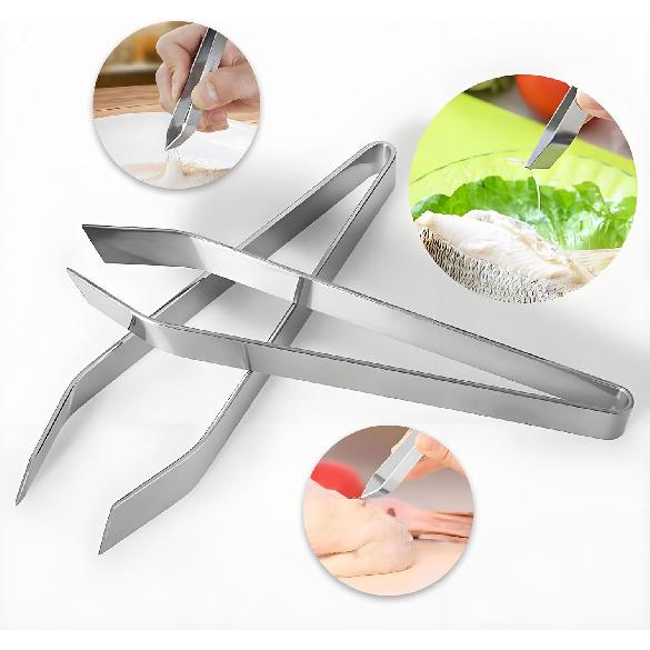 2 Pcs Fish Bone Tweezers, Stainless Steel Flat and Slant Pliers for Removing Meat Hair, Kitchen Salmon Trout