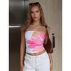 Seaside Holiday Style Flower Print Tube Top Top 2025 Summer New Gyaru Sexy Tight Navel T-shirt Tide
