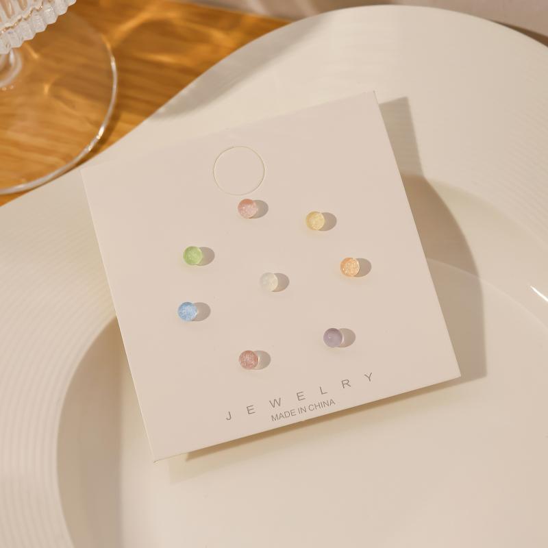 1Set Simple And Compact Silver Needle Earring Set Love Geometric Earring Combination Cute Sweet And Versatile Earrings