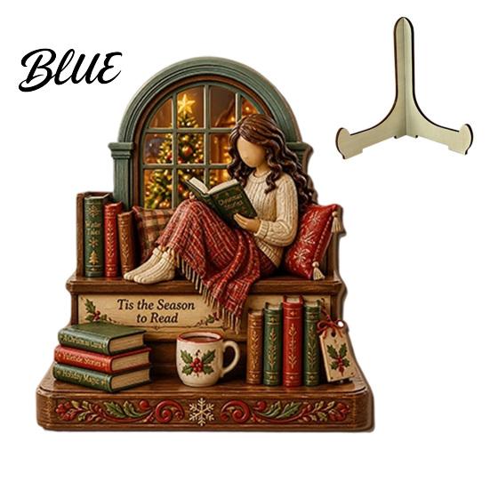 Indoor Outdoor Christmas Sign Wooden Table Sign 2D Flat Santa Claus/Snowman Reading Desktop Ornament Decorative Signage with Stand Holiday Tabletop