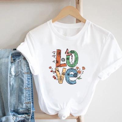 (Asian Size) Tee Top Love Butterfly Style Cute Women Print Lady Clothing Casual Short Sleeve Fashion Tshirt  Female Graphic T-shirt