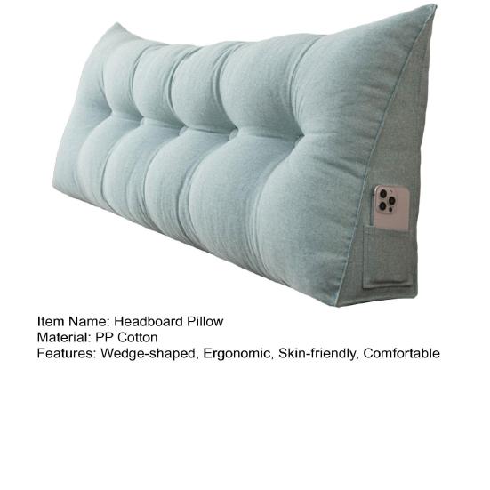 Headboard Pillow with Side Pocket Linen Triangular Headboard Wedge Cushion Bed Bolster Cushion for Shoulder Back Waist Support Dorm Home Bedroom