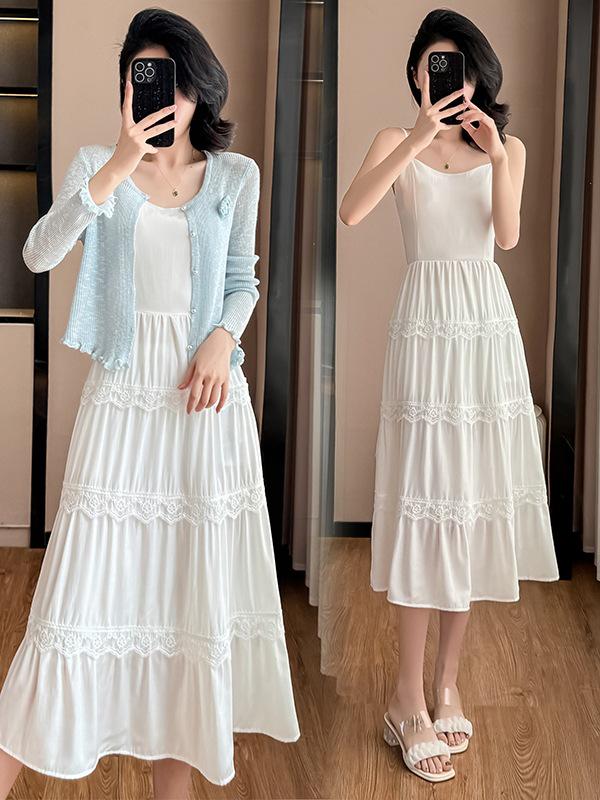 Spring Fashion Set: Women's Fairy Camisole Dress & Knit Cardigan