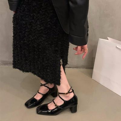 Coarse Heel Black Square Head Mary Jane Single Shoes Spring Temperament High Heels Evening Shoes