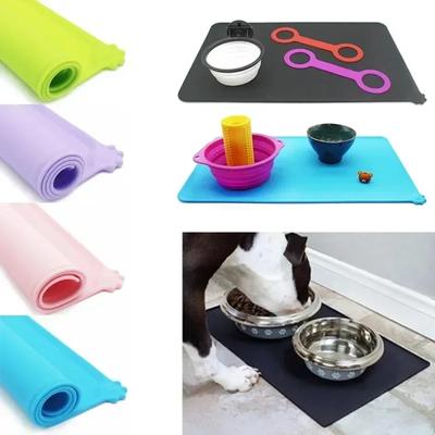 1 pièce Tapis en silicone imperméable pour animaux de compagnie Chien Chat Coussin pour nourriture pour animaux Tapis pour gamelle d'eau Animal de compagnie Napperon d'alimentation portable pour extérieur