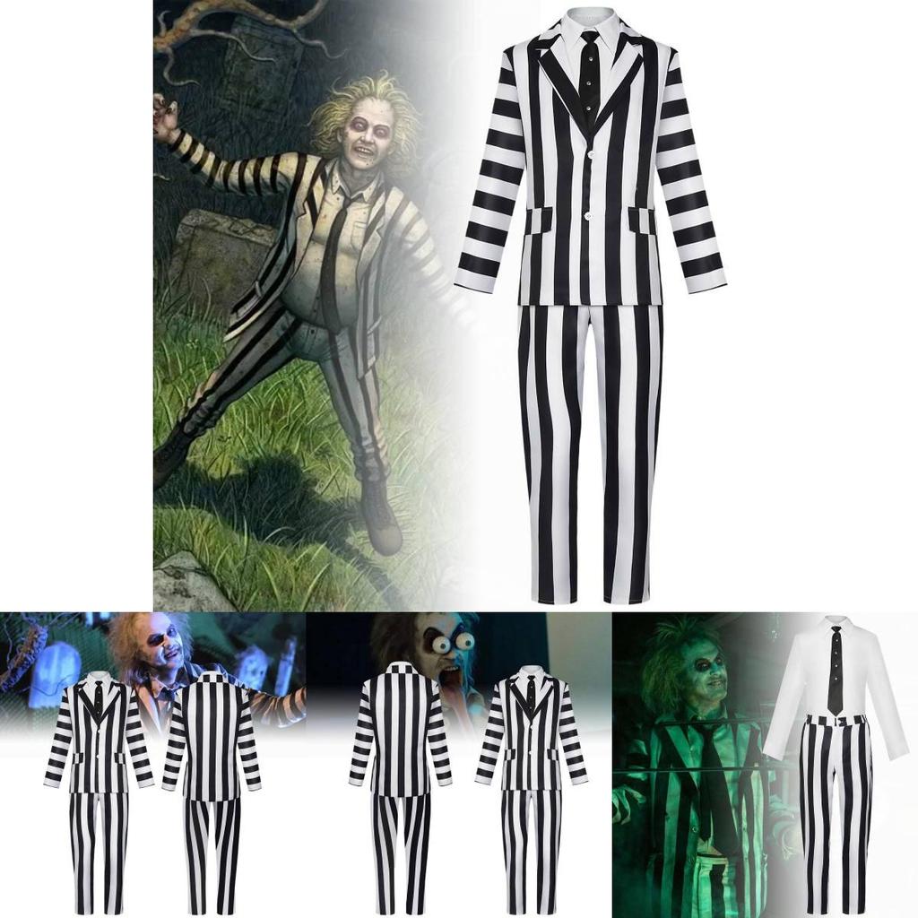 Strepitoso Completo Completo a Strisce di Michael Keaton Costume Cosplay di Halloween