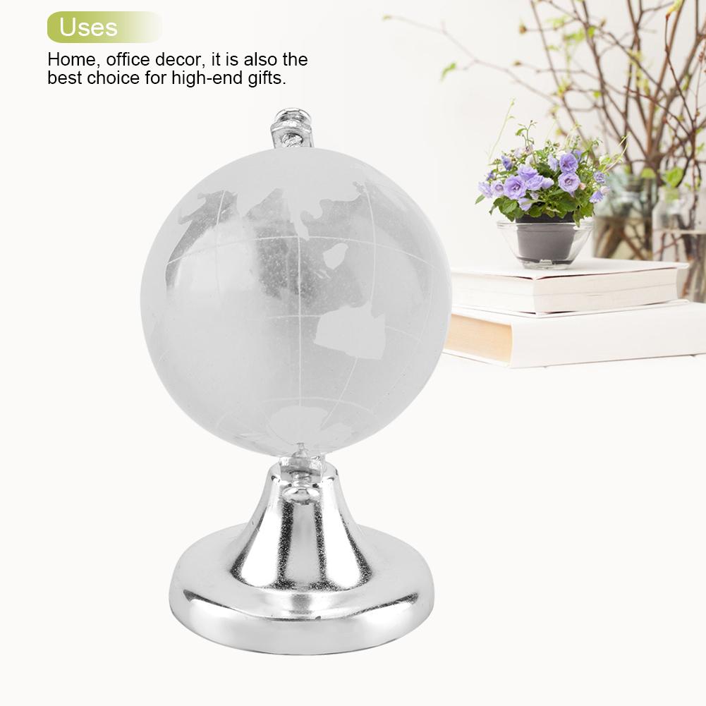 Round Earth Globe World Map Crystal Glass Ball Sphere Home Office Decor Gift (Silver)
