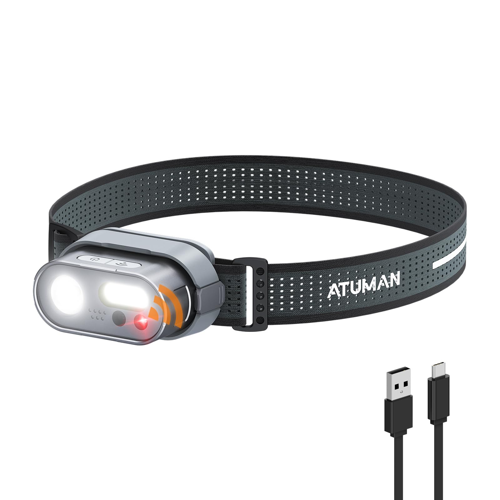 

ATUMAN MH1 Headlamp LED 8 Lighting 800 Red White SOS Angle Hand Motion 8 Hours of Continuous IPX4 Waterproof and Easy to Ideal for Night Mountain