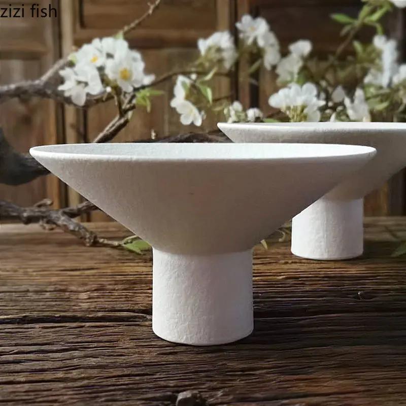 Ceramics Dinner Plate Tall Pasta Plates Salad Bowls Soup Basins Creative Restaurant Home High Feet Tableware Snack Dessert Trays