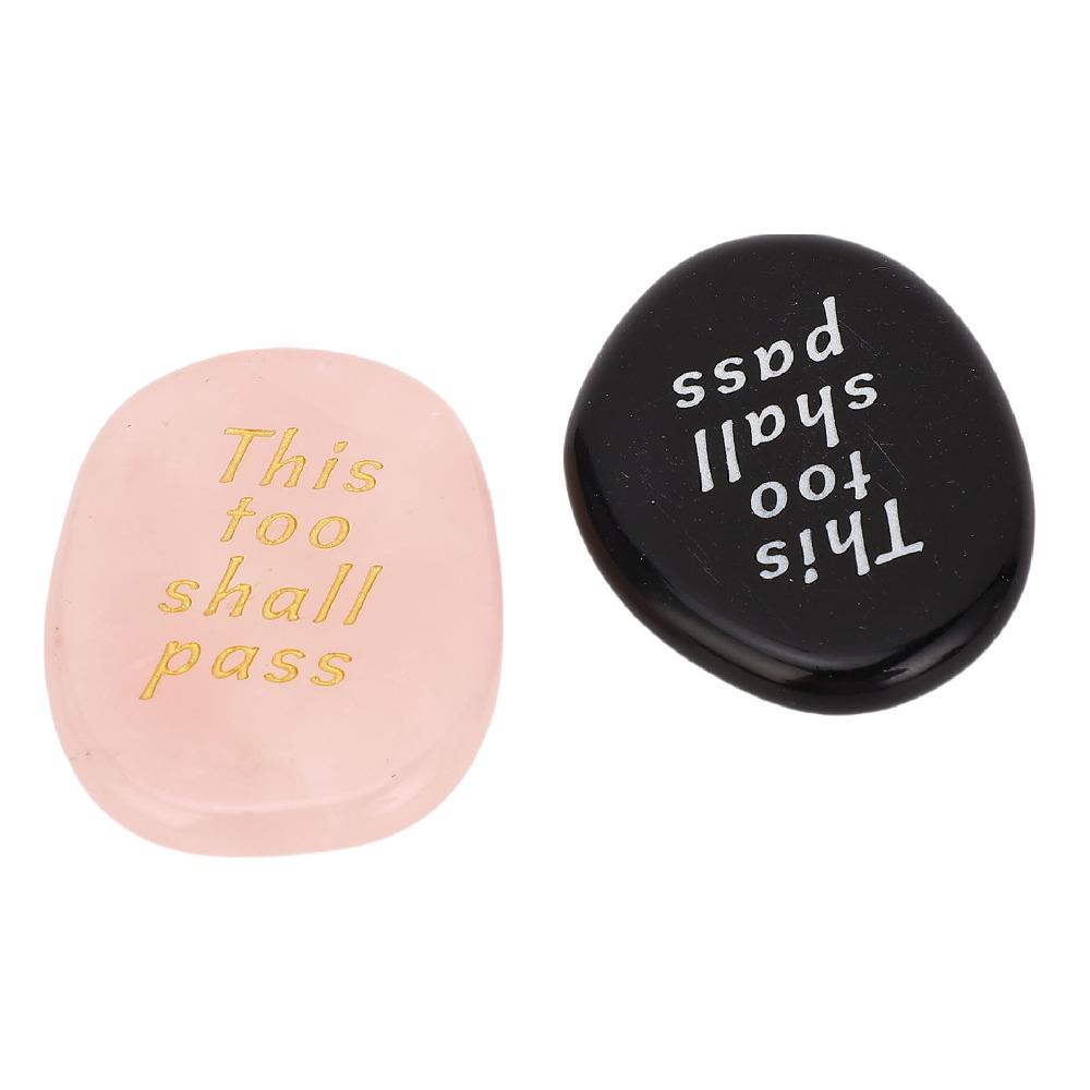 2pcs Pink Crystal Pocket Palm Stone Engraved Pattern Worry Stone For Mindfulness