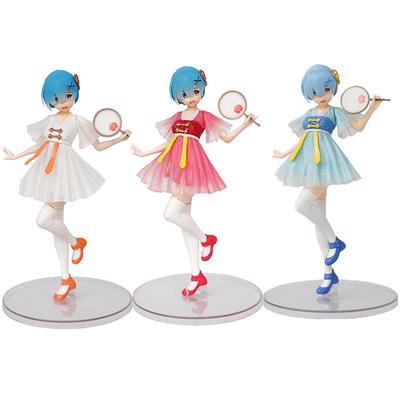 Anime Rem Ram Chinese Dress Standing Model PVC Toys Gifts Desktop Ornaments