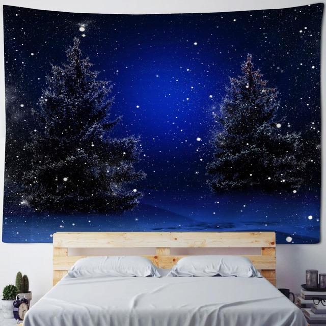 Christmas Tree Forest Snow Tapestry, Hanging Cloth, New Year Gift, Room Wall Hanging, Bohemian Style, Bedroom, Home Decoration