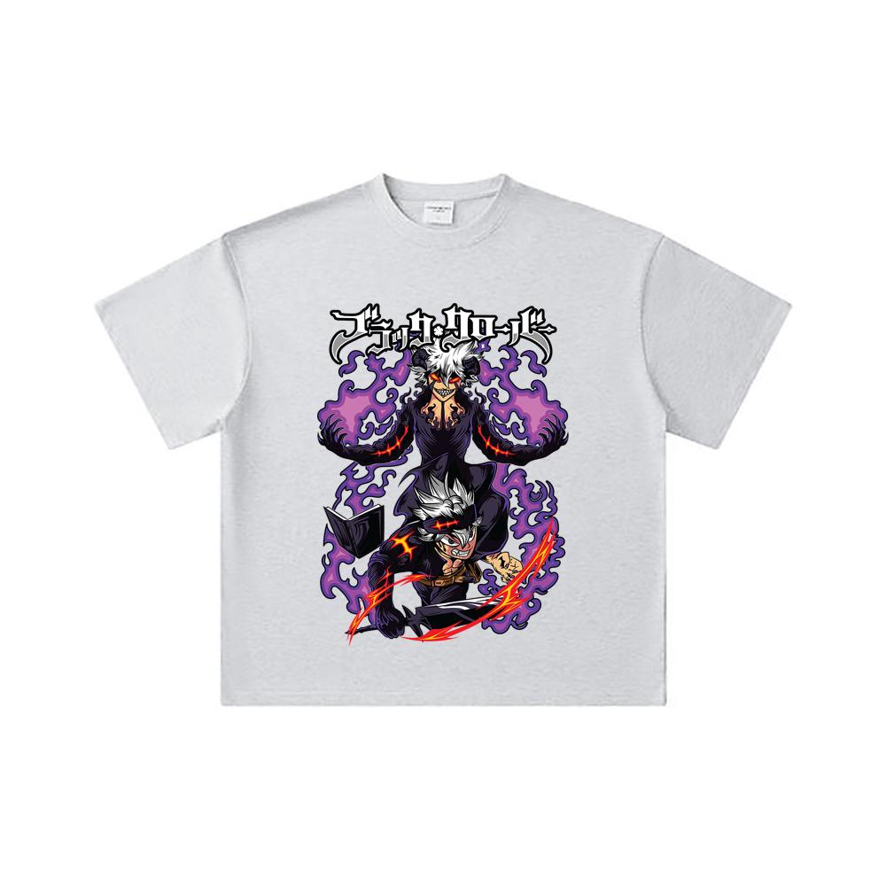 260 GSM Double Yarn 32 Count 100% Cotton Black Clover V1 Asta Print Unisex Heavy Cotton T Shirt
