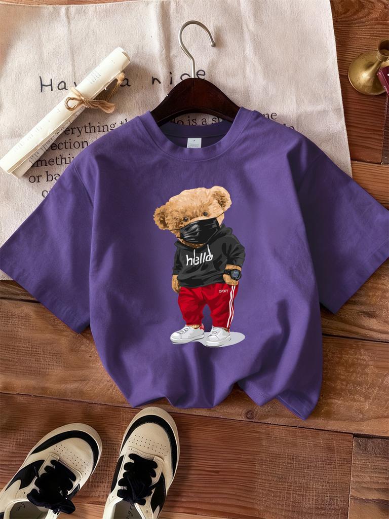 Bear Wearing Mask Printing TShirt Womens Basics ONeck T Shirts Comfortable Loose Short Sleeve Tops Summer Soft Woman Clothes
