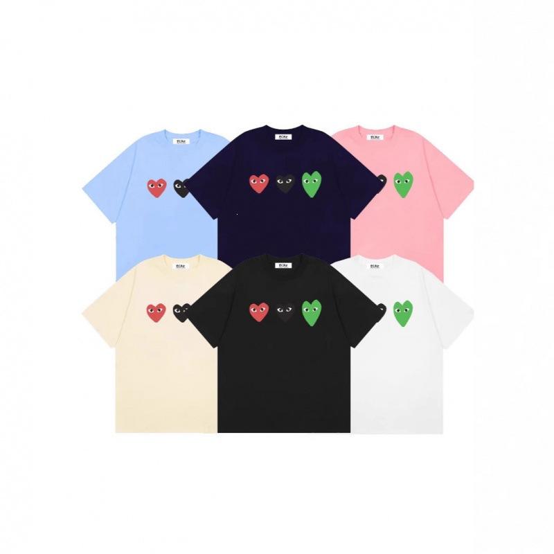Japanese trendy brand heart-print short-sleeve T-shirt, unisex loose couple's summer casual daily versatile top