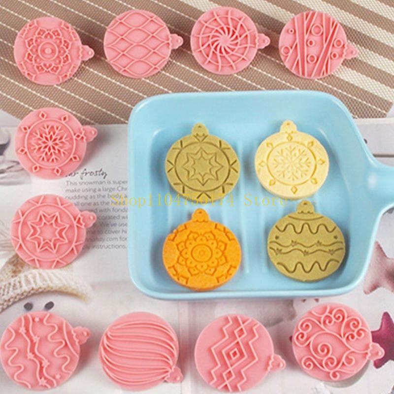 10Pcs Christmas Balls Cookie Cutters Pressable Biscuits Mold Holiday Biscuits Fondant Cookie Stamps Party Supplies top sale