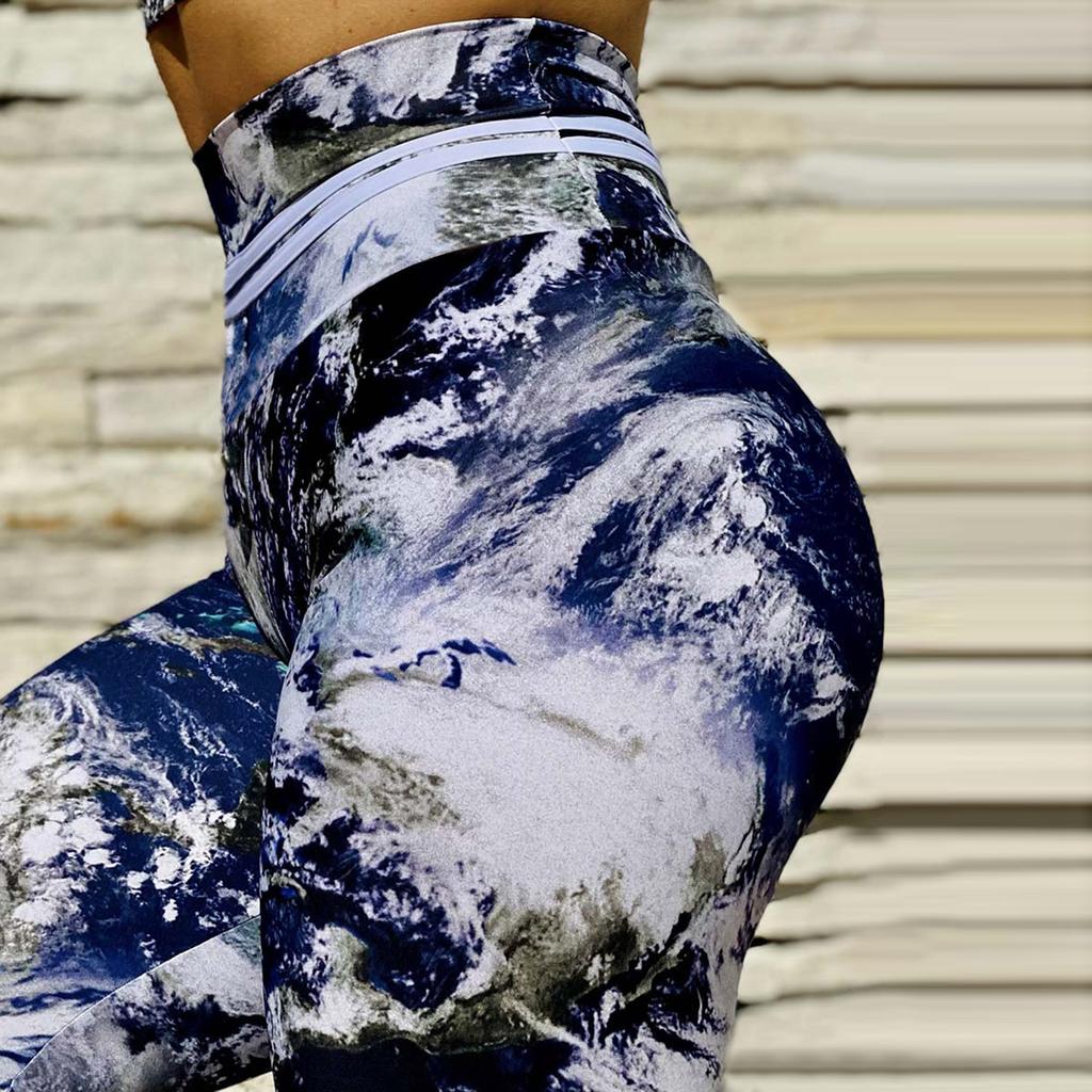 New Abstract Printed Naked Yoga Pants for Women, High Waist, Hip Lifting, Running, Tight, Elastic Sports and Fitness Pants