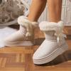 Women's Plus Size Frayed Edge Platform Snow Boots Winter Short Ankle Suede Warm Fleece Lined Cotton Boots
