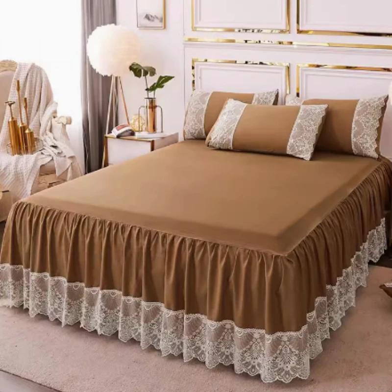 New Solid Color Bed Skirt Princess Style Lace Lace Cover Ugly Bed Apron Protective Sleeves Are Universal All Year Round
