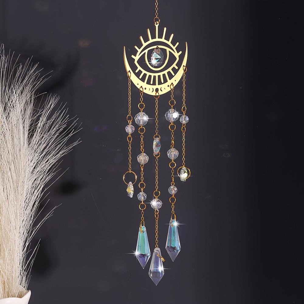 Golden Flame Moon Crystal Pendant Sunlight Catcher Outdoor Garden Hanging Decorations Hanging Ornaments