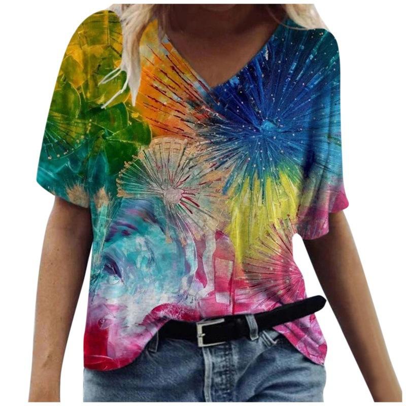 Sommer V-Ausschnitt 3D Schmetterling bedrucktes Top Modische lässige kurzärmelige Damen T-Shirts