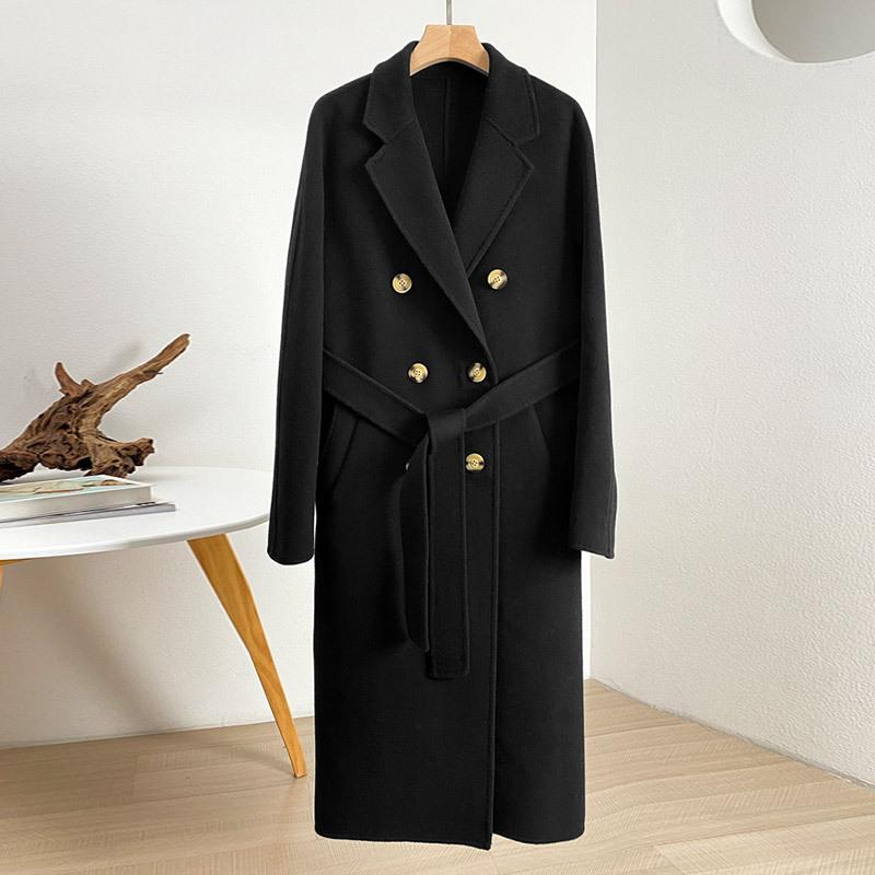 

Q677 высококачественное кашемировое классическое 801 плюс пояс кашемировое пальто женское Ankola красное двубортное шерстяное пальто M чёрный