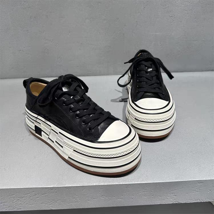 Women's canvas shoes European station 2025 new autumn platform muffin shoes fashionable versatile round head color matching single shoes women