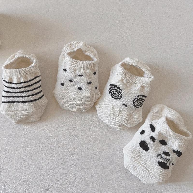 Baby Spring Boat Socks Children White Color Cotton Breathable Short Socks Cartoon Animal Print Anti-slip Floor Socks for Newborn