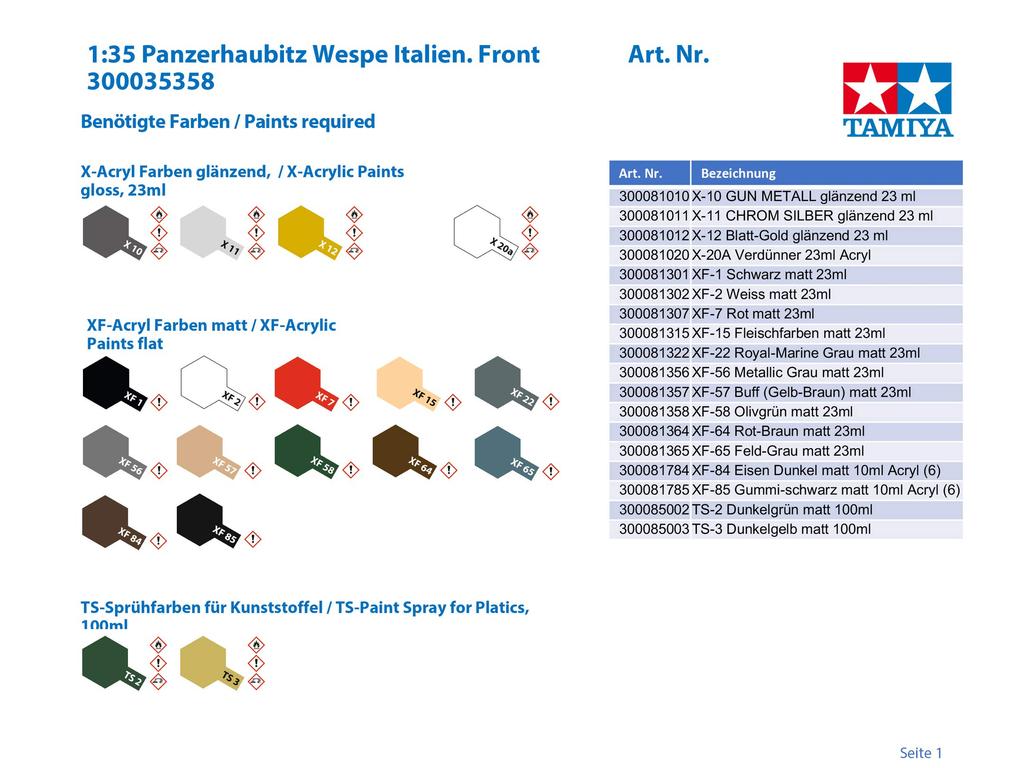 Tamiya 1/35 Military Miniature Series No. 358 German Self-Propelled Howitzer Wespe, Italian Front, Plastic Model Kit 35358