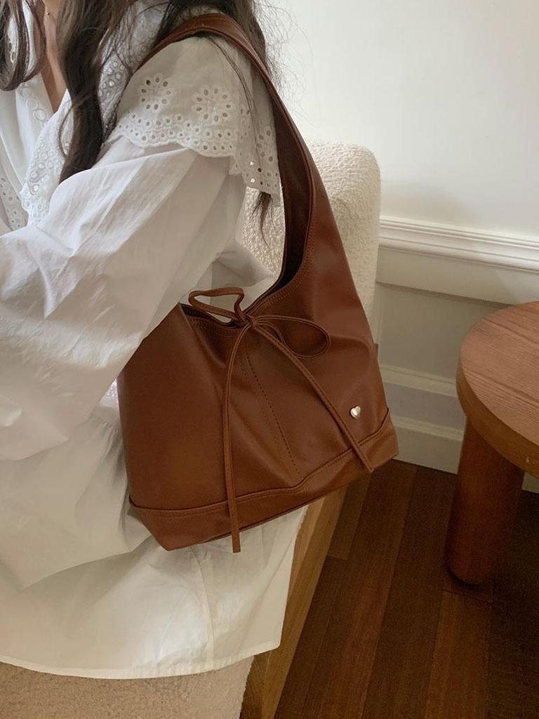 2025 Korean Versatile Women's Tote: Casual, Large Capacity Shoulder Bag with French Bow Design
