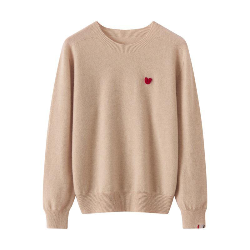 Women's 100% Cashmere Loose Round Neck Pullover: High-Quality, Soft Knit Base Layer Sweater for Autumn/Winter