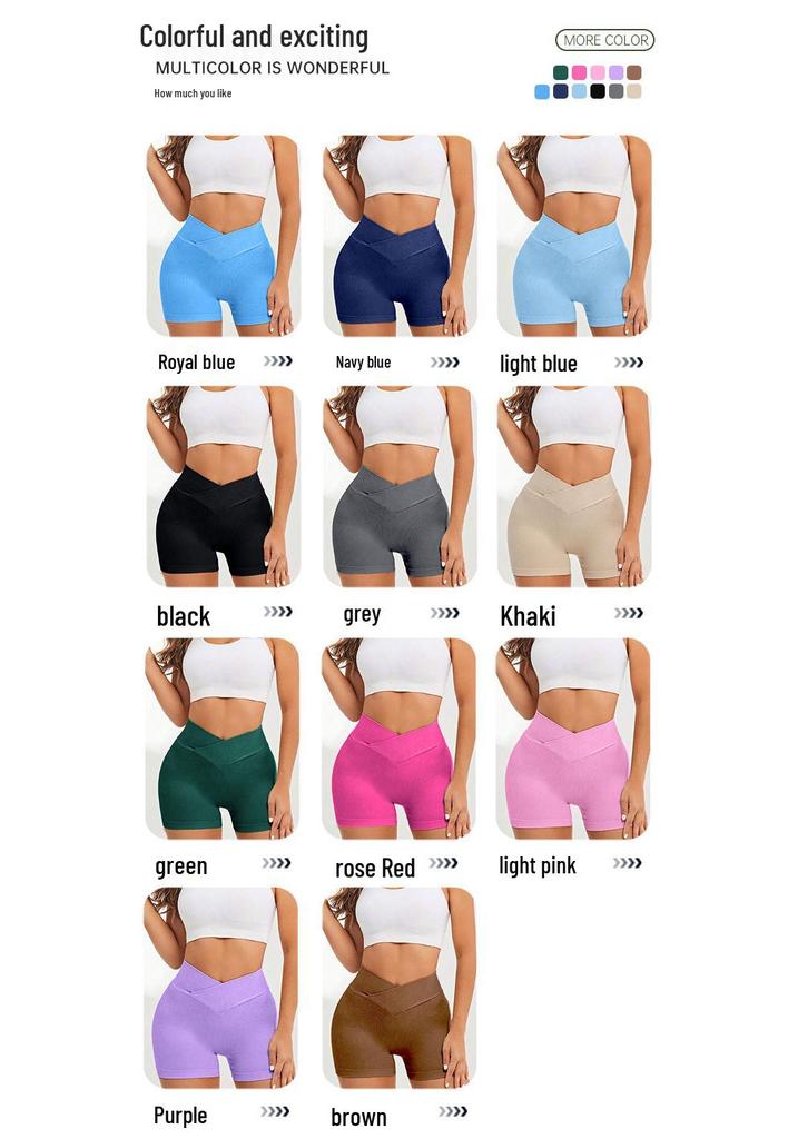 Women's Cross Waist Elastic Yoga Shorts with Peach Hip Design - Three-Quarter Length, Perfect for Running and Fitness