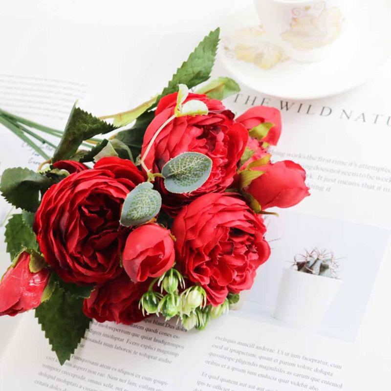 5 Heads Artificial Rose Fake Flower Bouquet for Home Wedding Decoration