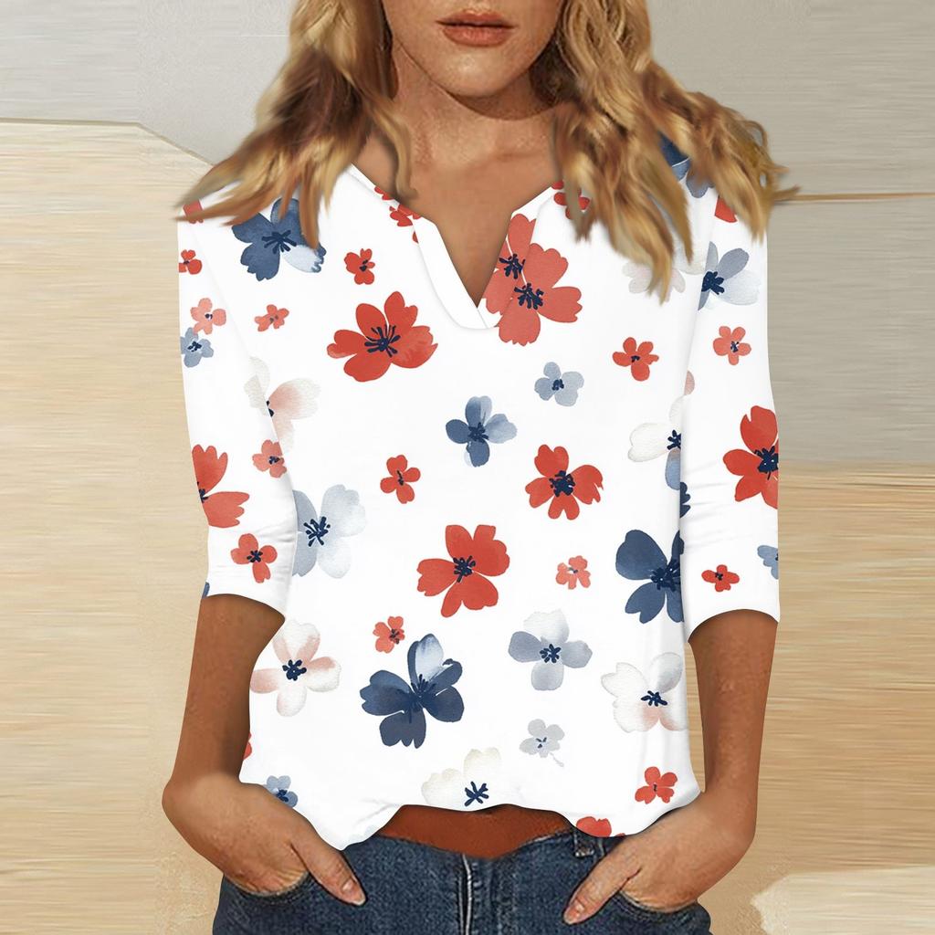Women's Stand Collar 3/4 Sleeve Printed Top T-shirt