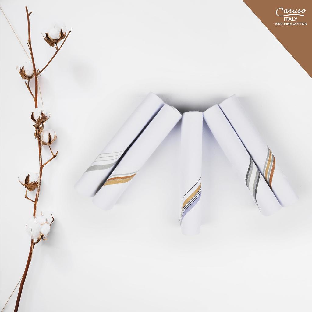 Caruso Italy Men's Premium 100% Pure Cotton Handkerchiefs with Base Color Border - 5-Pack, One Size Fits Most, White