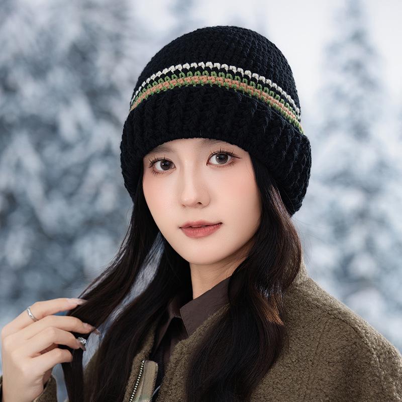 British Retro Knitted Wool Hat for Women In Autumn and Winter Versatile Big Head Circumference Windproof Warm Hat Outdoor Casual Bag Head Hat New