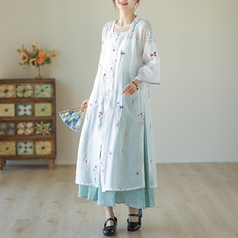 Цветочный тисненый топ Hanfu из тенсела династии Мин Large белый